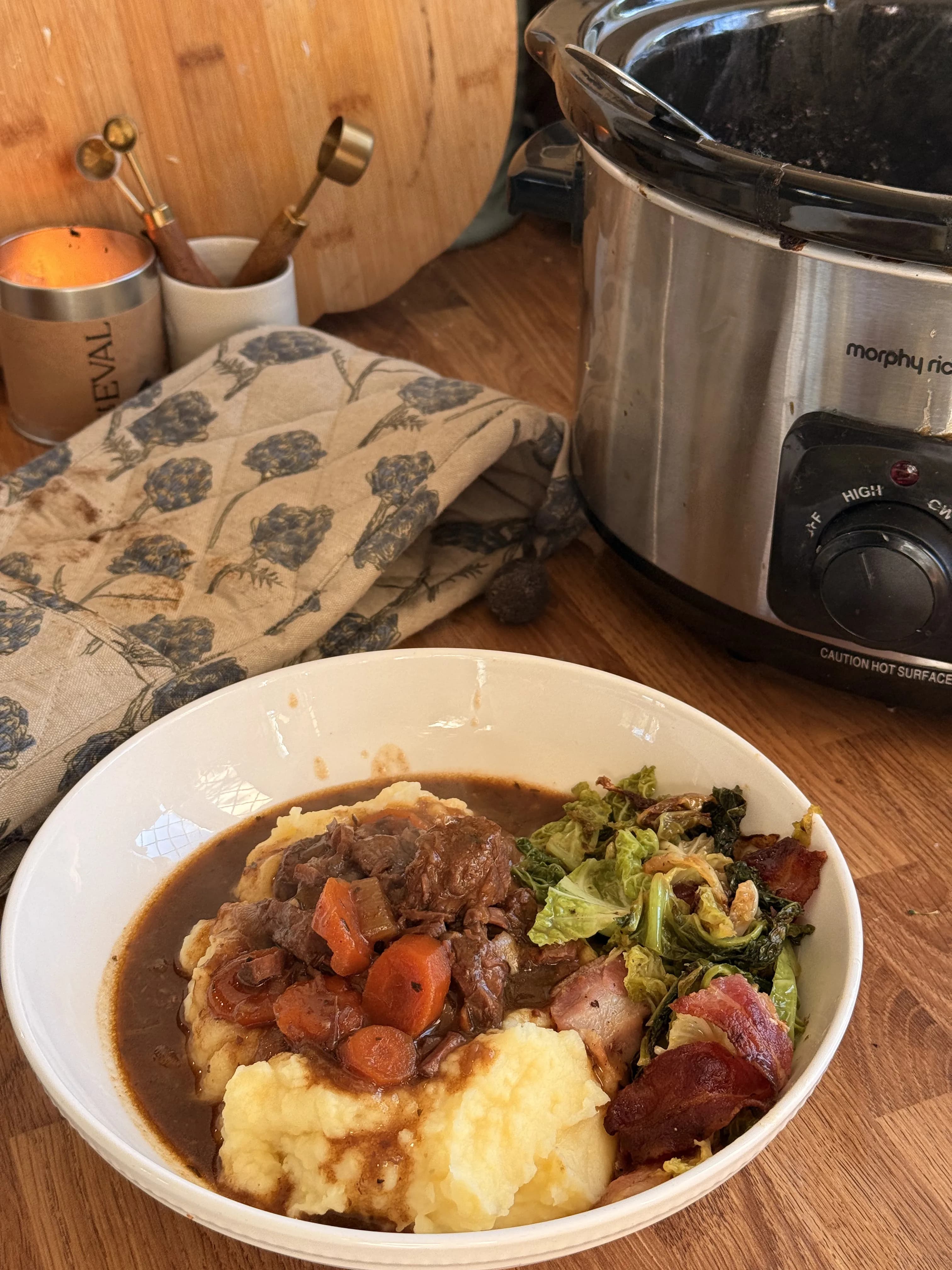 Guinness Beef Stew with Creamy Mash and Bacon Cabbage