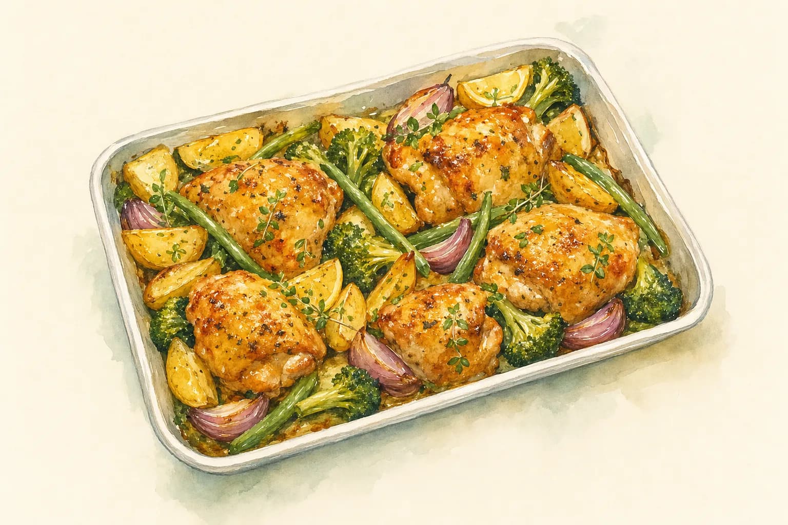 One-Pan Chicken & Veg Traybake — illustration