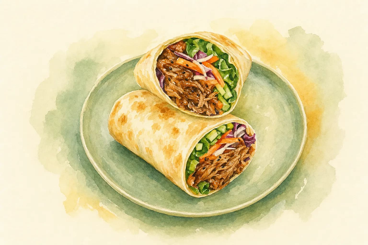 Pulled Pork Teriyaki and Pickled Veg Wraps — illustration