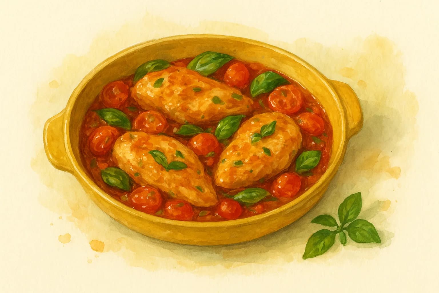 Tomato & Basil Chicken — illustration